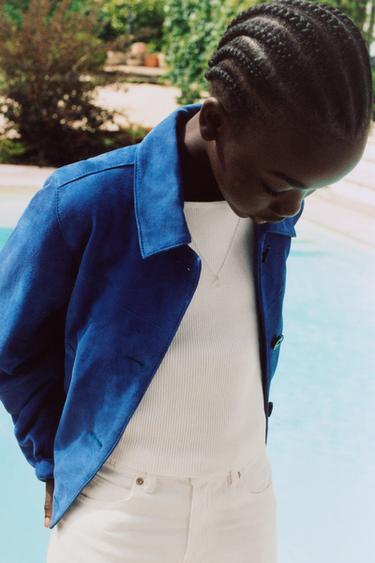BLOUSON EN DAIM 100% CUIR - Bleu roi de Zara