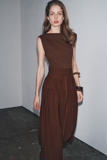 CONTRAST GATHERED DRESS - Brown by Zara