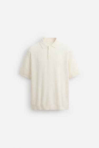 RIBBED KNIT POLO SHIRT - Oyster-white by Zara