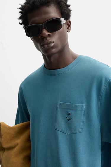 T-SHIRT PIQUÉ BRODÉ - Bleu délavé de Zara - Image 5