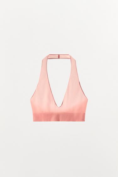 SUJETADOR HALTER CON POLIAMIDA - Rosa pastel de Zara