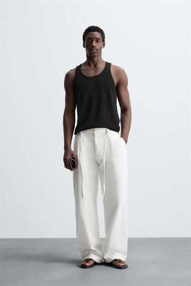 Zara RELAXED FIT PLEATED PANTS - Ecru - Image 0