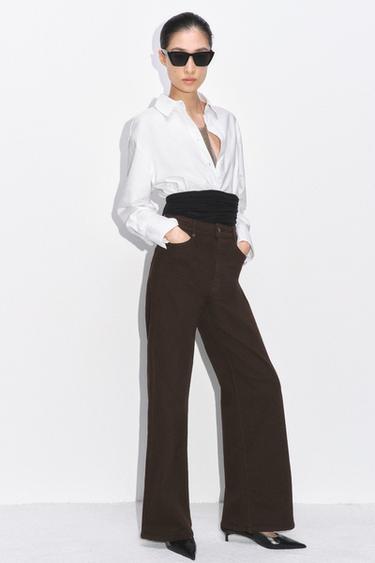 ZW COLLECTION WIDE-LEG HIGH-WAIST JEANS - Brown by Zara