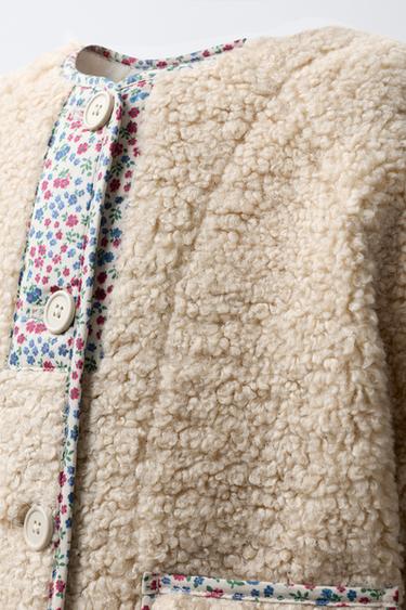 VESTE EFFET MOUTON À LISERÉS FLEURIS - Écru de Zara - Image 4