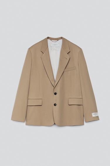 CONTRAST RELAXED FIT SUIT BLAZER — Khaki 1