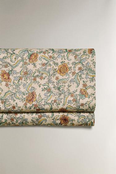 FLORAL PRINT SATEEN FLAT SHEET (300 THREAD COUNT) - Light beige by Zara