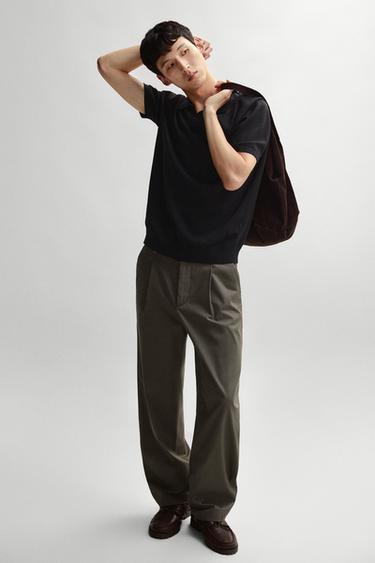 Zara 100% cotton intarsia knit polo shirt - Black - Image 0