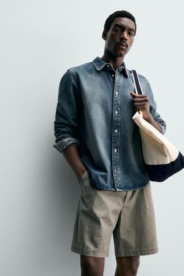 COTTON-LYOCELL DENIM OVERSHIRT - Mid-blue by Zara - Image 4