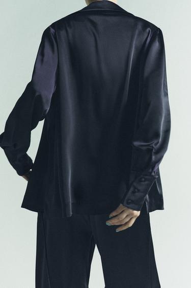 SATIN SHIRT WITH BOW - Blue / Navy by Zara - Image 2