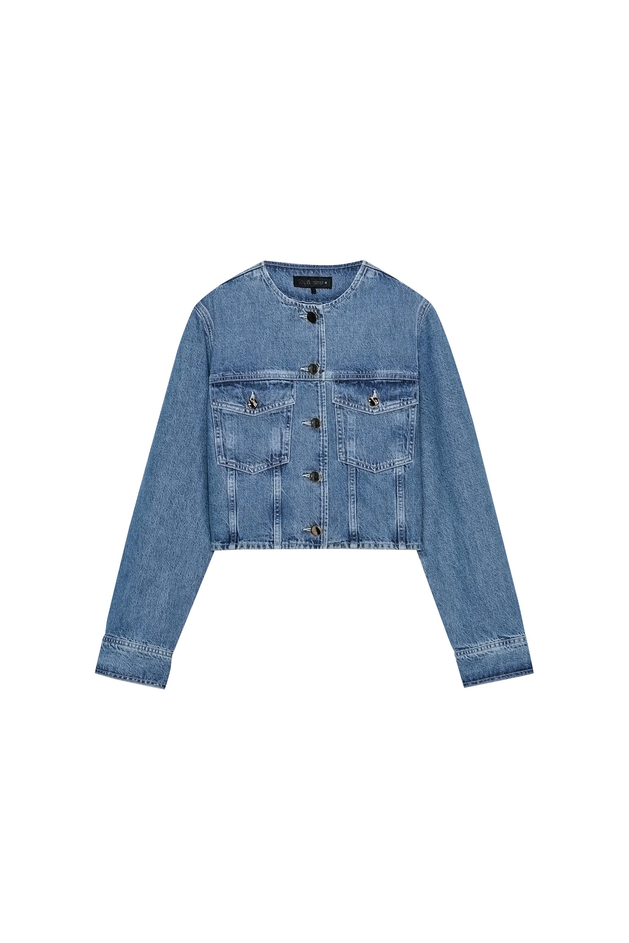 Z1975 SHORT ROUND NECK JACKET - Mid-blue | ZARA United States