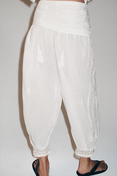 PANTALON BOUFFANT BRODERIES ZW COLLECTION - Écru de Zara - Image 2