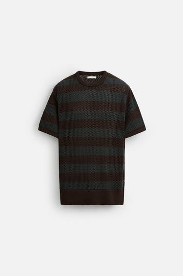TEXTURED OPEN-KNIT SWEATER - Brown / Green by Zara