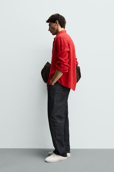 100% LINEN REGULAR FIT SHIRT - Red by Zara - Image 3