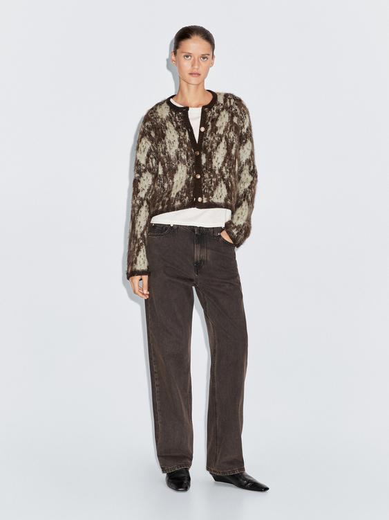 Snakeskin print knit cardigan