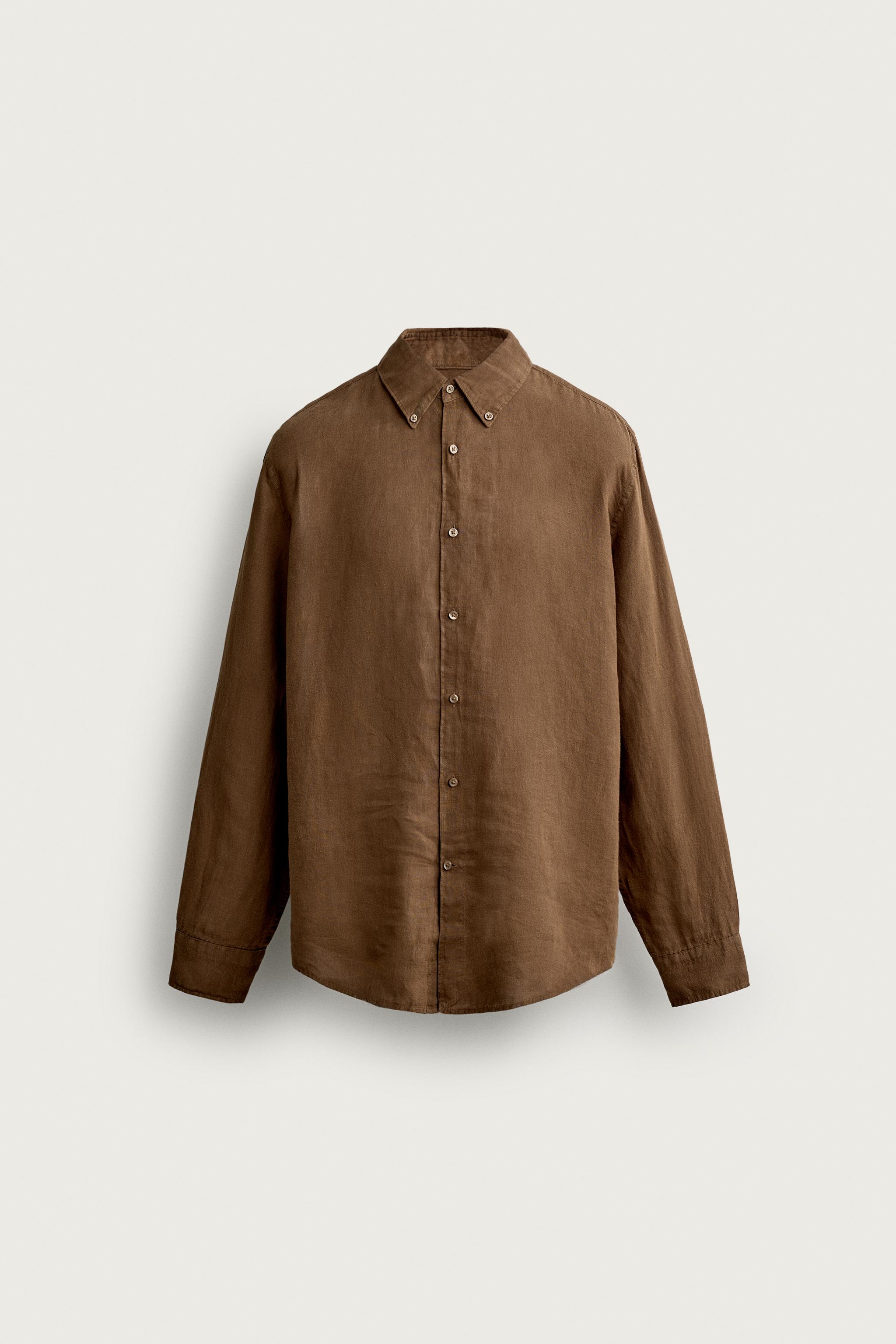 100% LINEN REGULAR FIT SHIRT — Caramel