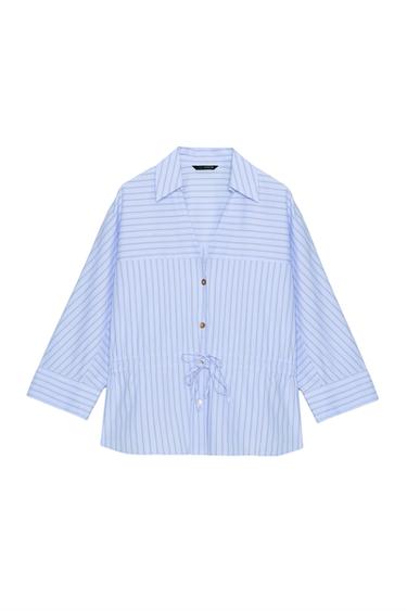STRIPED SHIRT WITH BOWS - Brown-Blue by Zara