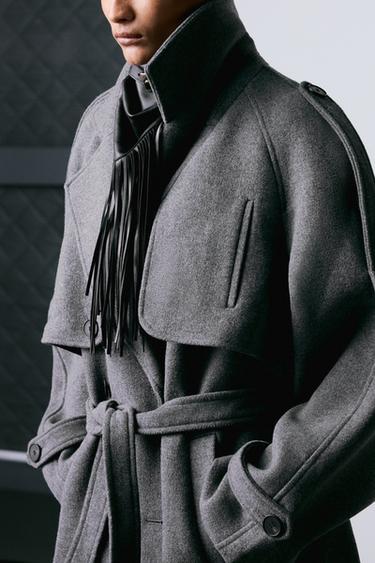 ABRIGO CRUZADO CINTURÓN TRABILLAS - Gris vigoré de Zara