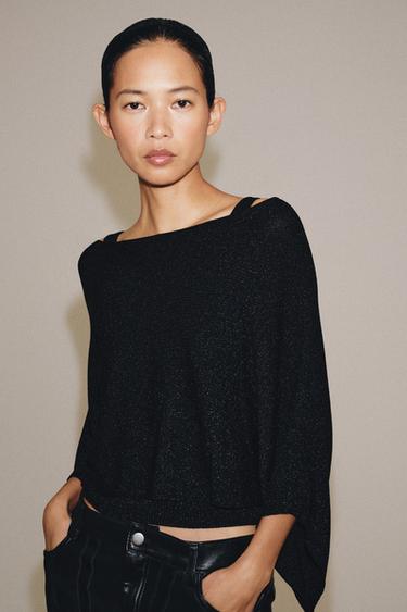 Zara SHORT KNIT CAPE JUMPER - Black