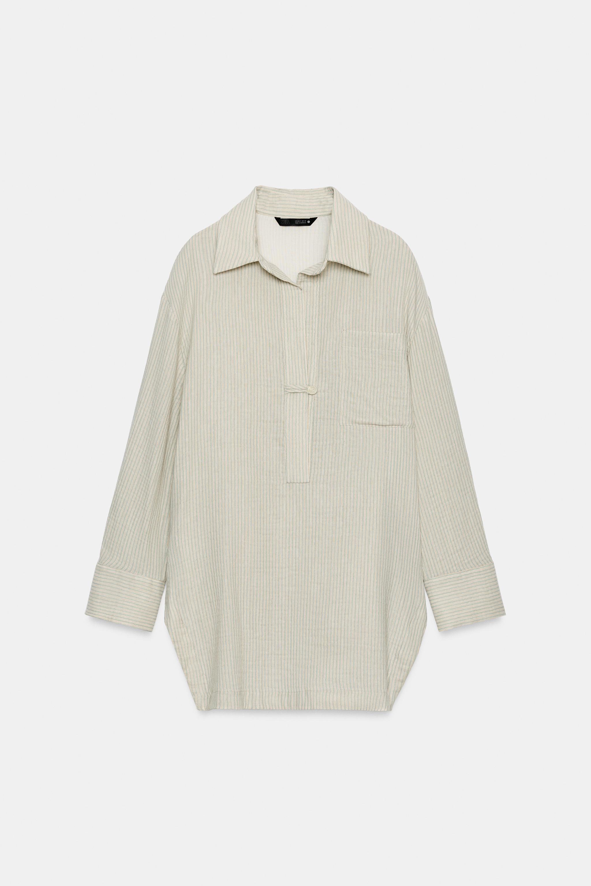 ZW COLLECTION ASYMMETRIC STRIPED SHIRT - Green | ZARA Canada