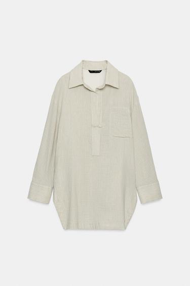 Zara ZW COLLECTION ASYMMETRIC STRIPED SHIRT - Green