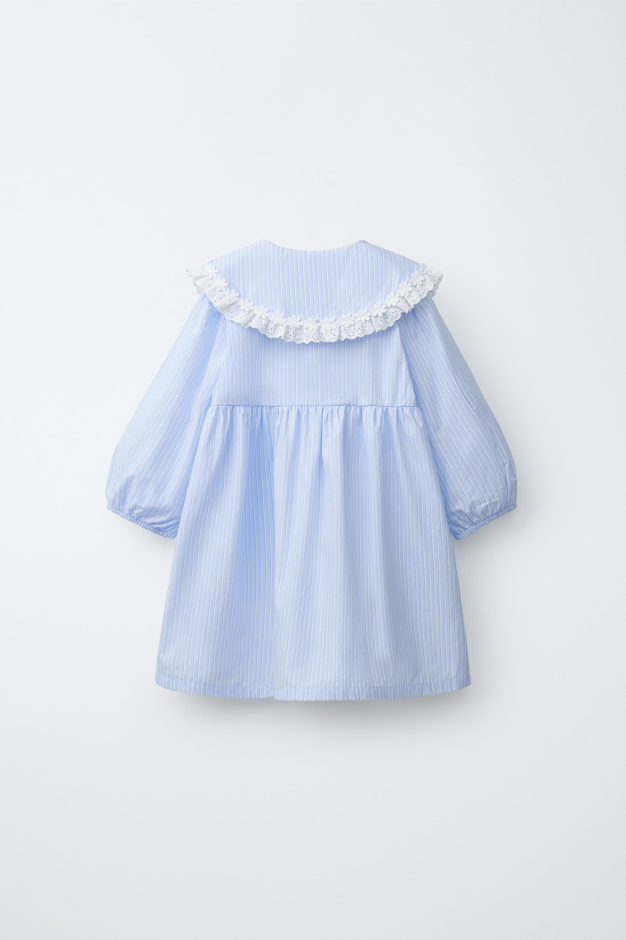 EMBROIDERED POPLIN PETER PAN COLLAR DRESS