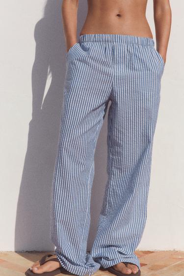 Zara STRIPED PAJAMA PANTS - Blue / White