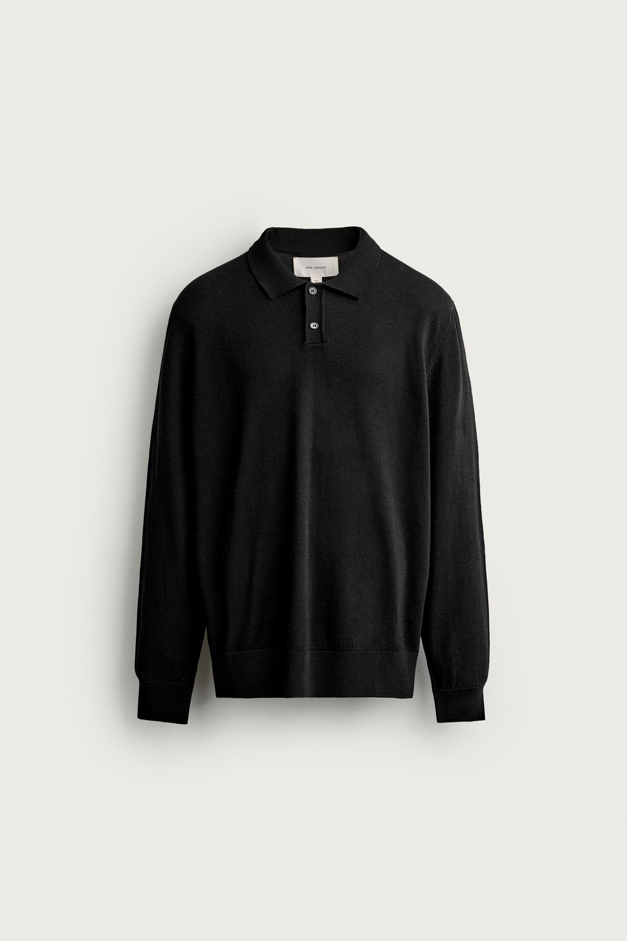 100% WOOL KNIT POLO SHIRT — Black