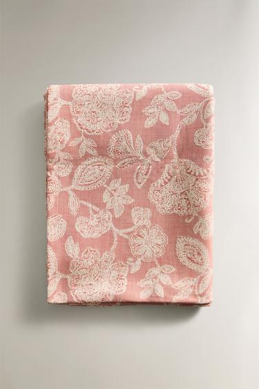 Zara FLORAL JACQUARD COTTON LINEN TABLECLOTH - Pinks