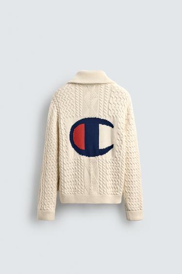 CHAMPION® X ZARA JACQUARD CABLE-KNIT CARDIGAN - Ecru by Zara