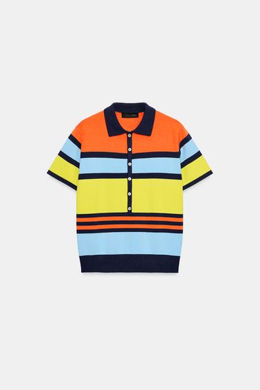 Zara STRIPED KNIT POLO - Printed