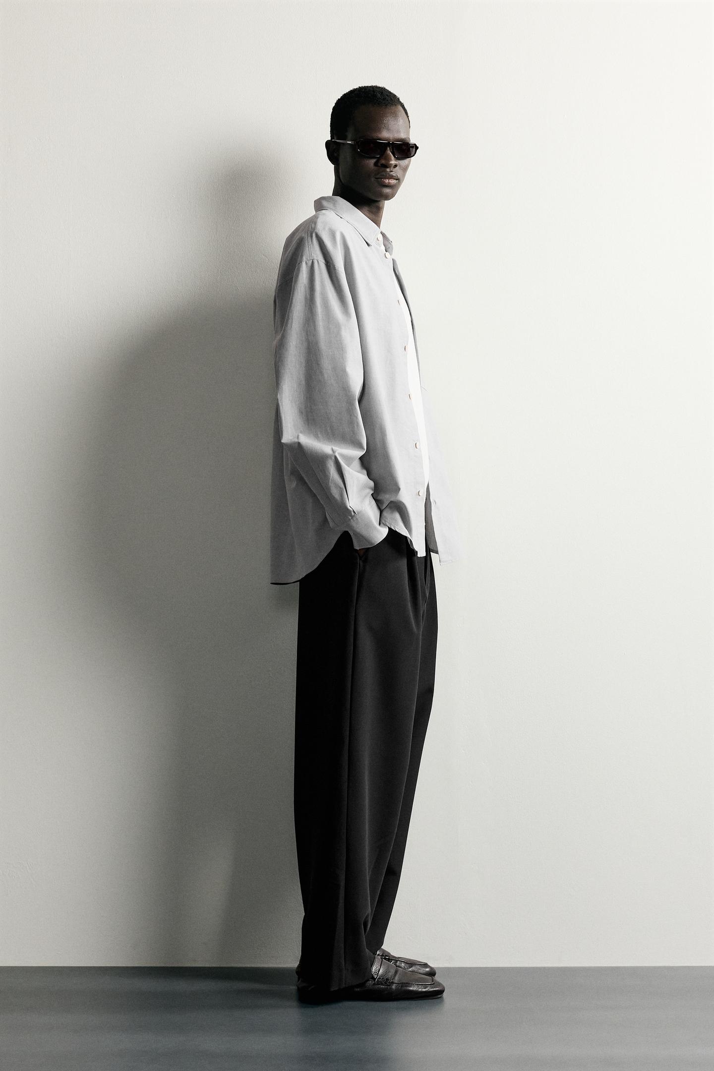 Мужская рубашка Zara Oversized Pocket, цвет: Серый — фото 4