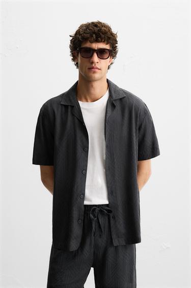 GEOMETRIC JACQUARD SHIRT - Anthracite grey by Zara