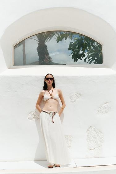 Zara BRAIDED BELT MIDI SKIRT - White - Image 0