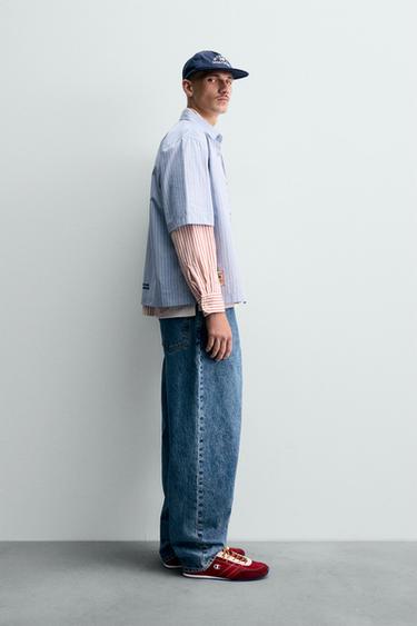 STRIPED SHIRT WITH PATCHES CHAMPION ® X ZARA - Blue by Zara - Image 3