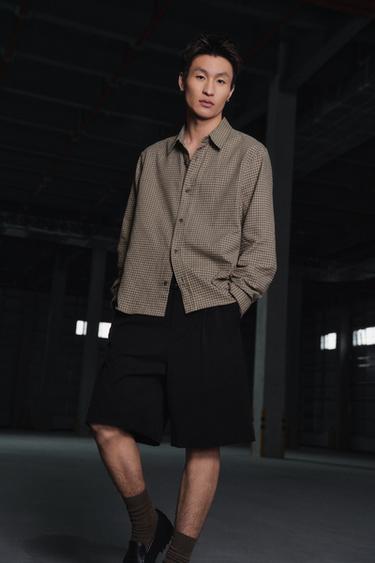 Zara 休閒版打褶配腰帶短褲 - 黑色