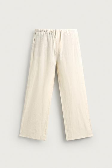Zara 100% LINEN RELAXED FIT PANTS - Ecru