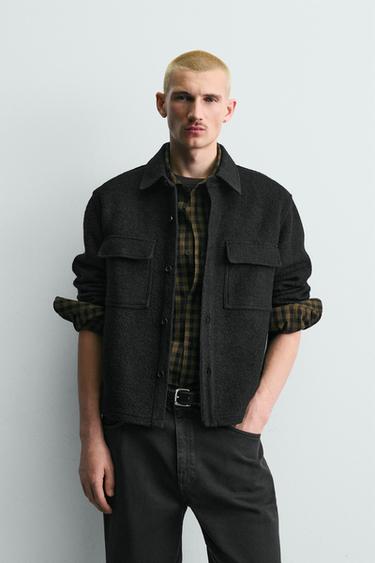 TEXTURED OVERSHIRT WITH WOOL - Black by Zara