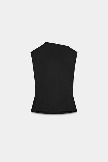 DRAPED COTTON TOP - Black by Zara - Image 5