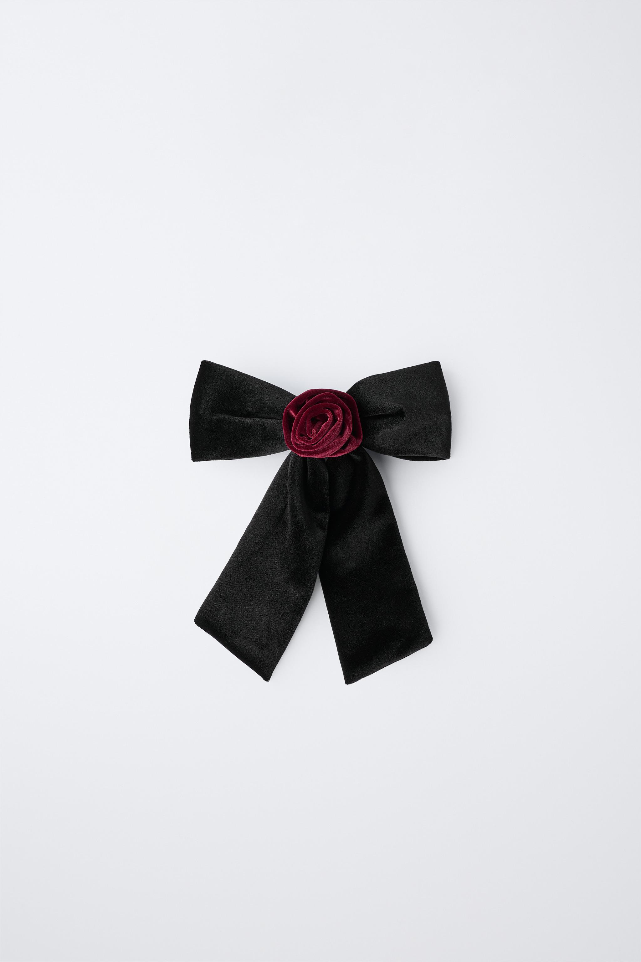 VELVET BOW AND FLOWER BARRETTE