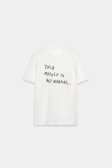 Zara FLAMÉ TEXT T-SHIRT - White