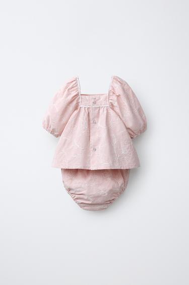 ENSEMBLE CHEMISE ET CULOTTE BRODÉE DENTELLE - Rose pastel de Zara - Image 1