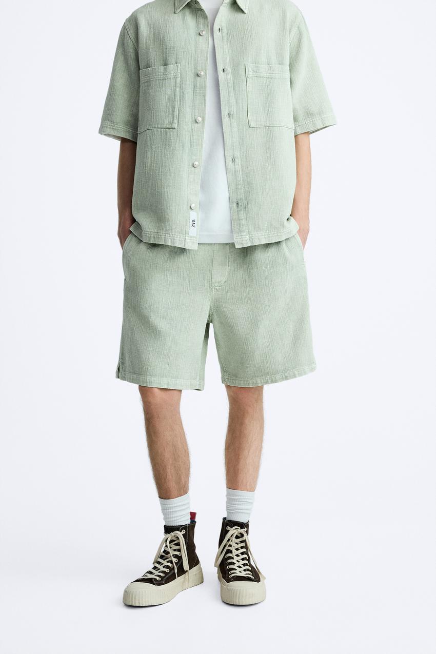 WASHED TEXTURED SHORTS - Light green