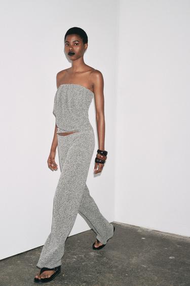 بنطلون عريض بوكليه - أبيض / أسود الخاص بـ Zara