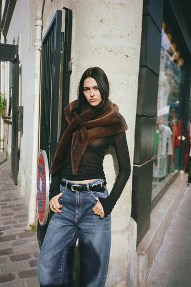 JEANS TRF BARREL TAILLE HAUTE - Bleu marine de Zara - Image 1