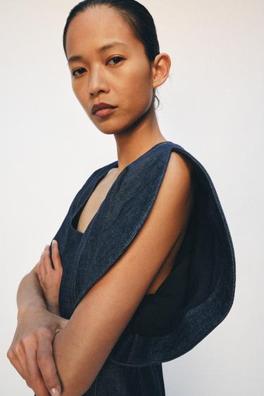 BLOUSE EN DENIM MANCHES BOUFFANTES ZW COLLECTION - Bleu de Zara - Image 4
