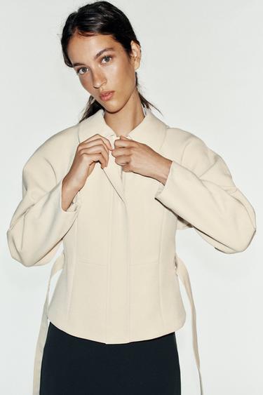 BLOUSON PEPLUM AVEC CEINTURE - Écru de Zara - Image 4