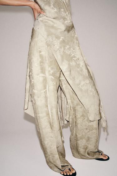 PANTALON JACQUARD À JAMBES LARGES ZW COLLECTION - Beige de Zara - Image 3