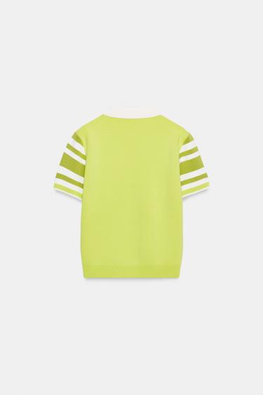 GILET POLO EN MAILLE À RAYURES - Vert lime fluo de Zara - Image 5