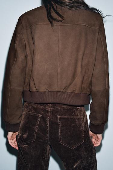BOMBER EN CUIR DE DAIM ZW COLLECTION LIMITED EDITION - Chocolat de Zara - Image 4