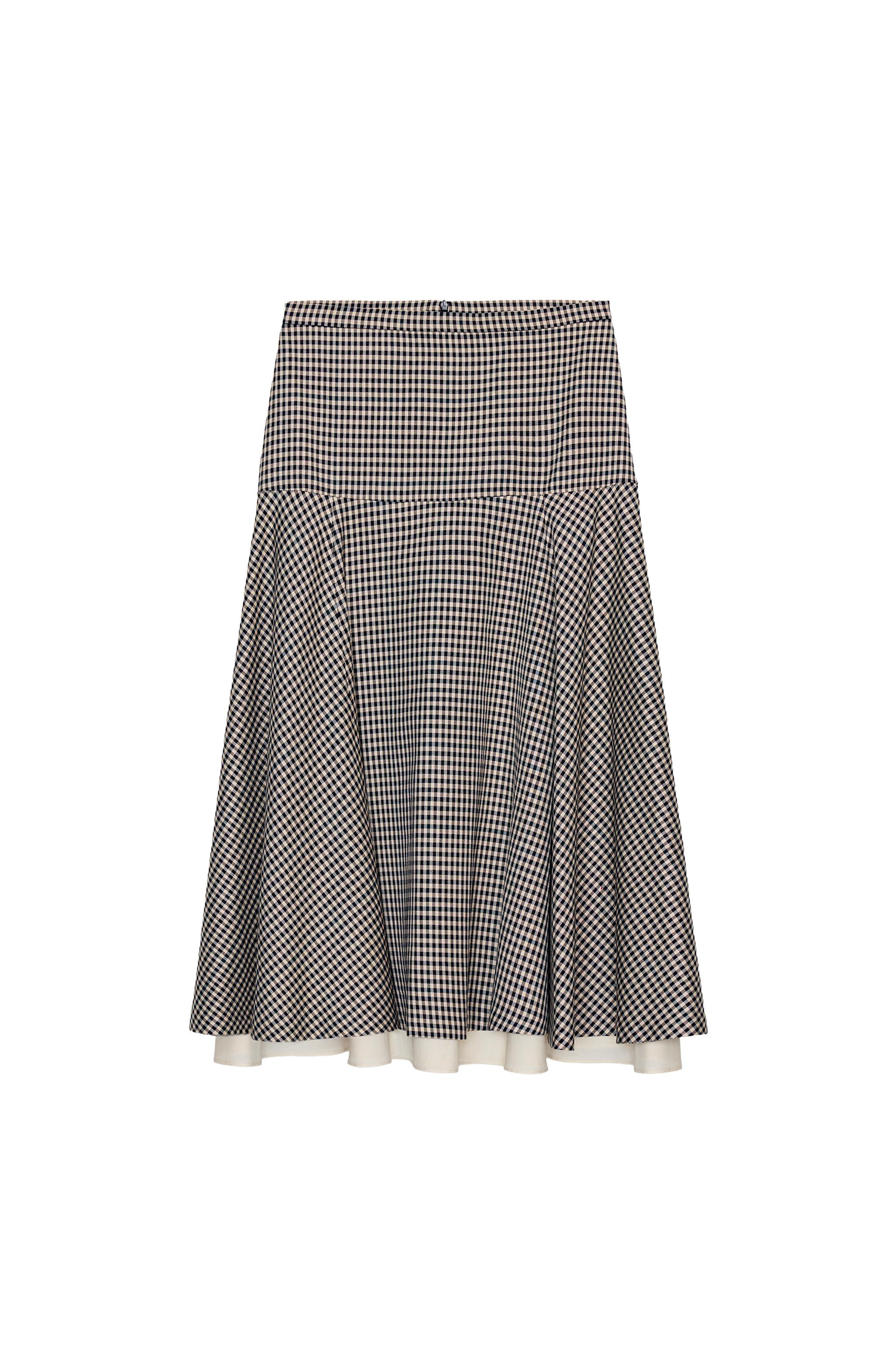 【ZARA】チェック柄ジャカードニットスカート (S) 2024AW ZW COLLECTION チェック柄ミディ丈スカート - グリーンオレンジ | ZARA